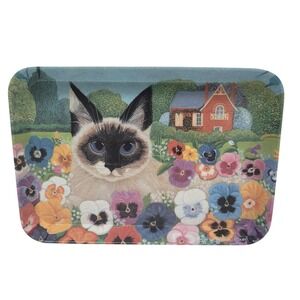 Vtg Melplus Siamese Cat Pansies‎ Floral Tray R2S Melamine 20052 Italy